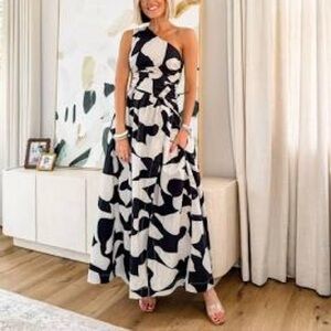 Abercrombie & Fitch One Shoulder Black and White Dress